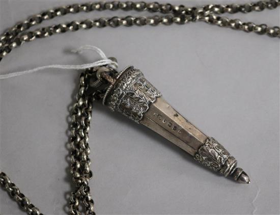 A Victorian silver whistle and case, by George Unite, case 87mm.